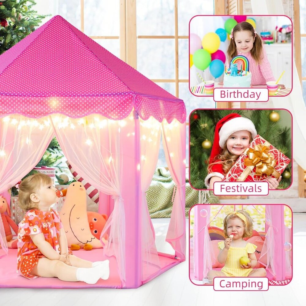 Princess Tent for Girls Large Playhouse Kids Castle with Star Lights Outdoor - Picture 7 of 9